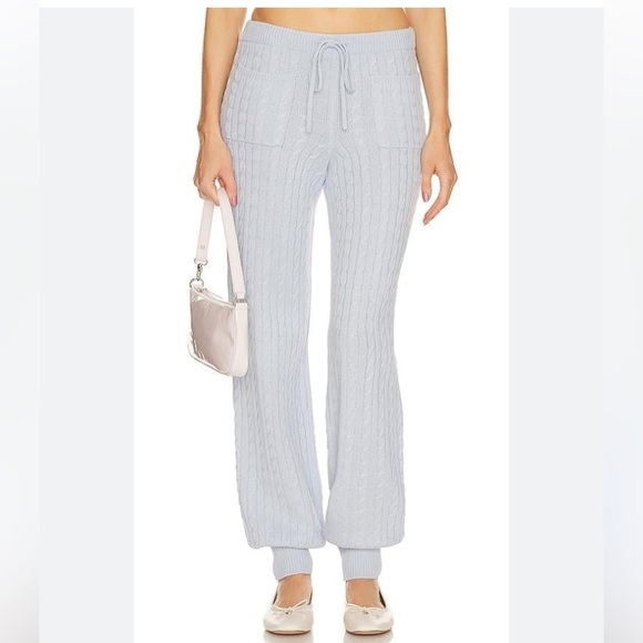 Helsa Taiki Cable Knit Pants NWT Merino Wool Cashmere Blend Ice Baby Blue - Picture 1 of 11